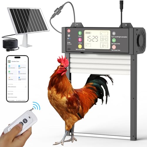 Automatische Tür für Hühnerstall mit Solarfunktion – App-Steuerung, LCD-Display, Steuerung über App, Fernbedienung, Lichtsensor, Timer und Manuell, Solar- und USB-Ladegerät, Anti-Pizzing, wasserdicht von SARELLIT