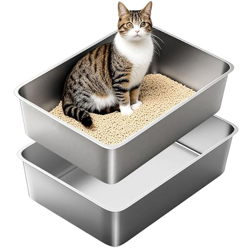 Edelstahl Katzenklo Große Katzentoilette, 2 Stück XXL Metall Katzenklo für Große Katzen, Offenes Katzenklo ohne Deckel, Hop-in Katzen Klo, 60 x 40 x 15 cm, Geruchsfrei, Rostfrei, Auslaufsicher Edelstahl Katzenklo Große Katzentoilette, 2 Stück XXL Metall Katzenklo für Große Katzen, Offenes Katzenklo ohne Deckel, Hop-in Katzen Klo, 60 x 40 x 15 cm, Geruchsfrei, Rostfrei, Auslaufsicher von SAROSORA