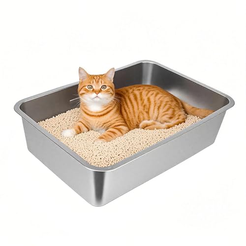 Edelstahl Katzenklo Katzentoilette, XL Metall Katzenklo für Große Katzen, 50 x 35 x 10 cm, Offen Katzenklo ohne Deckel, Keine Geruchsabsorption, Leicht zu Reinigen, Auslaufsicher, Rostfrei Edelstahl Katzenklo Katzentoilette, XL Metall Katzenklo für Große Katzen, 50 x 35 x 10 cm, Offen Katzenklo ohne Deckel, Keine Geruchsabsorption, Leicht zu Reinigen, Auslaufsicher, Rostfrei von SAROSORA