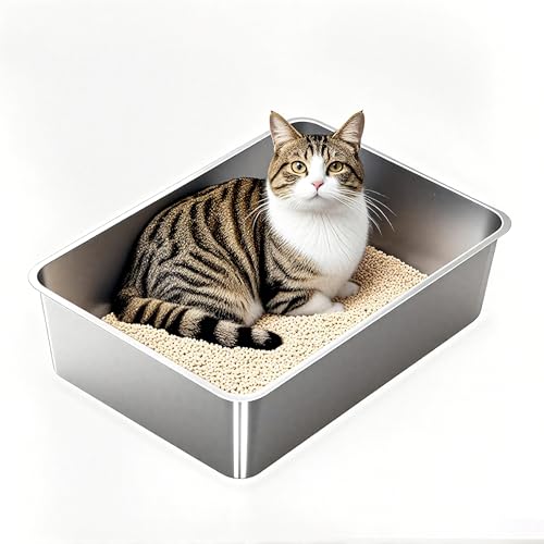 Edelstahl Katzenklo Katzentoilette, XL Metall Katzenklo für Große Katzen, 50 x 35 x 15 cm, Offen Katzenklo ohne Deckel, Keine Geruchsabsorption, Leicht zu Reinigen, Auslaufsicher, Rostfrei Edelstahl Katzenklo Katzentoilette, XL Metall Katzenklo für Große Katzen, 50 x 35 x 15 cm, Offen Katzenklo ohne Deckel, Keine Geruchsabsorption, Leicht zu Reinigen, Auslaufsicher, Rostfrei von SAROSORA
