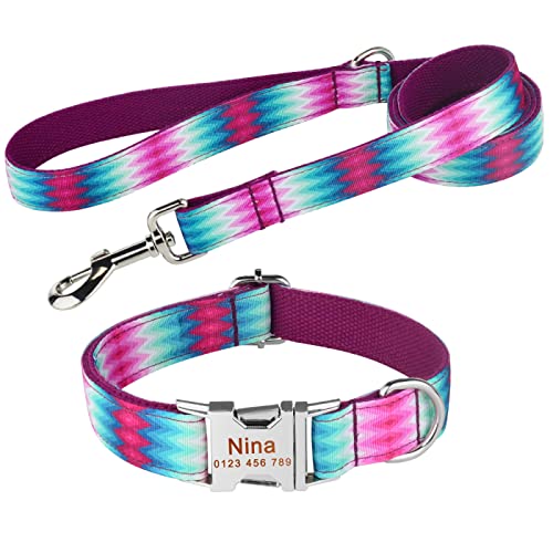 Benutzerdefinierte Gravierte Name Halsband Klein Groß Personalisierte Hundehalsband Produkt Hundehalsbänder Nylon Plaid Junge Mädchen Unisex Hundehalsband,C,XS von SARUEI