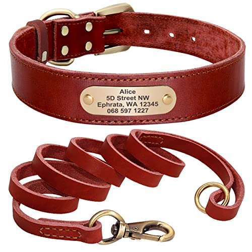Benutzerdefiniertes Hundehalsband-Leine-Set Personalisierte Haustier-Halsband-Leine Mit Graviertem Namensschild Für Kleine,Mittelgroße Und Große Hunde,Roter Satz,XL von SARUEI