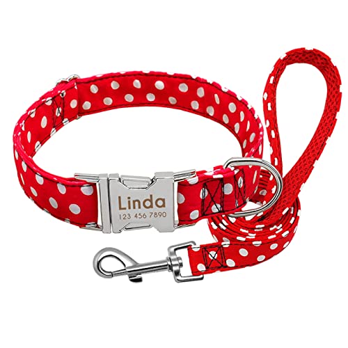 Nylon-Hundehalsband-Set,Anti-verlorenes,Personalisiertes Hundehalsband,Namensschild Für Chihuahua,Französische Bulldogge,Rot,M von SARUEI