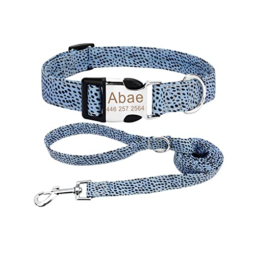 Personalisierte Namensschild-ID-Haustier-Halsband Hundehalsband Custom Puppy Cat Pet Collar Leashe Set,Blau,L von SARUEI