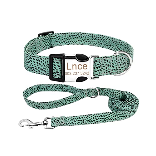 Personalisierte Typenschild ID Haustierhalsband Hundehalsband Custom Puppy Cat Pet Collar Set,Grün,L von SARUEI