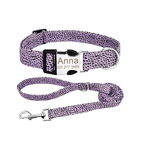 Personalisierte Typenschild ID Haustierhalsband Hundehalsband Custom Puppy Cat Pet Collar Set,Violett,M von SARUEI