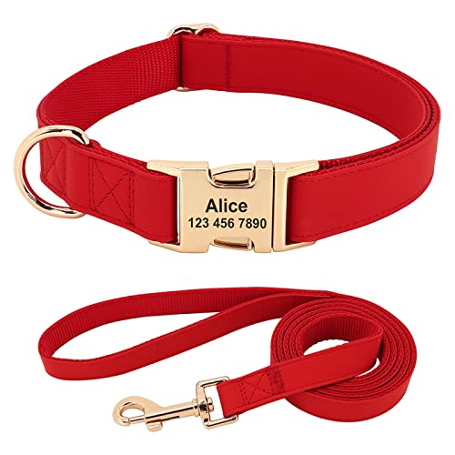 Personalisiertes Hunde-ID-Halsband-Geschirr Anti-verlorene Hunde-Schnallenhalsbänder Nylon-Weste Laufseil Für Kleine Große Hunde Pitbull,Rote Halsbandleine,S von SARUEI