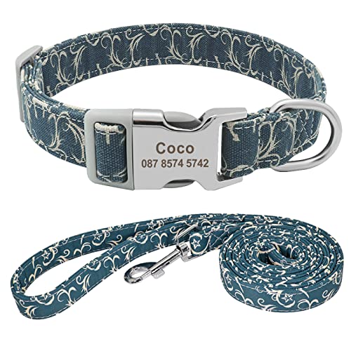 Personalisiertes Hundehalsband Aus Nylon Personalisiertes Hundewelpenhalsband Haustier-ID-Tag-Namensschild-Halsband Für Kleine,Mittelgroße Und Große Hunde,Blau 8,L von SARUEI