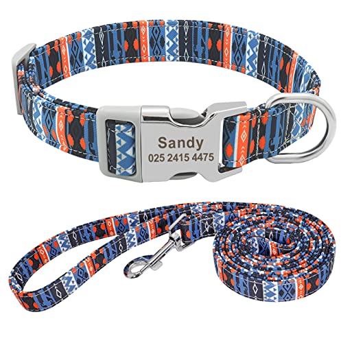 Personalisiertes Hundehalsband Aus Nylon Personalisiertes Hundewelpenhalsband Und Haustier-ID-Tag-Namensschild-Halsband Für Kleine,Mittelgroße Und Große Hunde,Blau 1,M von SARUEI