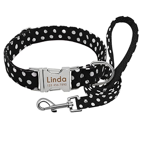Personalisiertes Hundehalsband Punkt Hundehalsbänder Nylon Haustierhalsbänder Gravieren ID Für Kleine Mittelgroße Haustiere Pitbull Rot Blau Schwarz,schwarzes Set,M von SARUEI