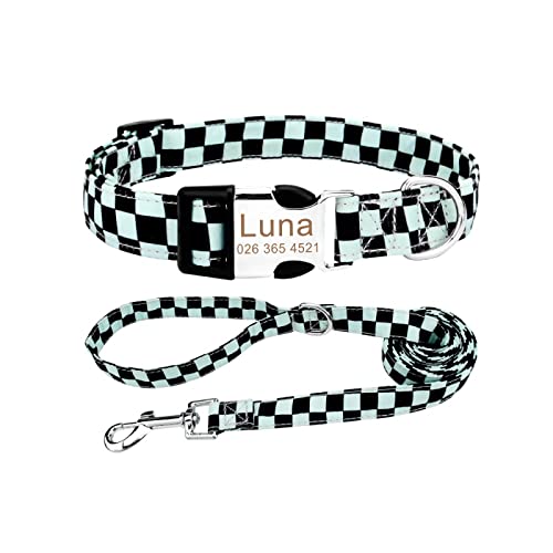 Plaid Pet Collar Custom Puppy Cat Dog Leashes Tag Personalisiertes Namensschild ID Pet Collar Für Mittelgroße Hunde,grün,S von SARUEI