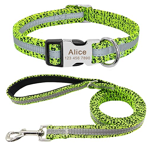 Reflektierendes Nylon-Hundehalsband-Set Personalisierte Hunde ID-Halsbänder Laufleine Für Kleine Mittelgroße Hunde S M L,Grün Einstellen,S von SARUEI