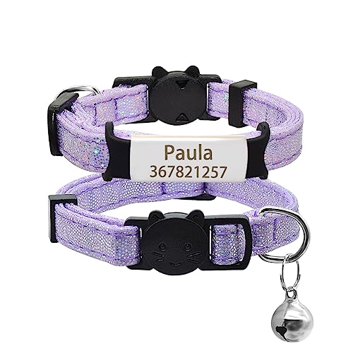 Benutzerdefiniertes Namensschild Katzenhalsband Glocke Personalisiertes ID-Typenschild Katzenhalsband Halskette Sicherheitsverstellbares Anti-Verlust-Haustier-Kätzchen-Katzenhalsband,Silber-Lil von SARUEL