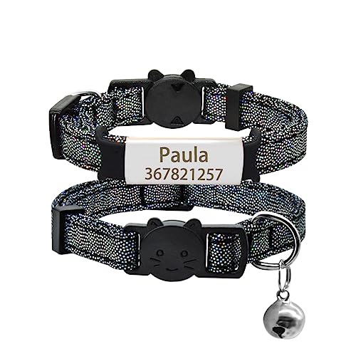 Benutzerdefiniertes Namensschild Katzenhalsband Glocke Personalisiertes ID-Typenschild Katzenhalsband Halskette Sicherheitsverstellbares Anti-Verlust-Haustier-Kätzchen-Katzenhalsband,Silber Sch von SARUEL