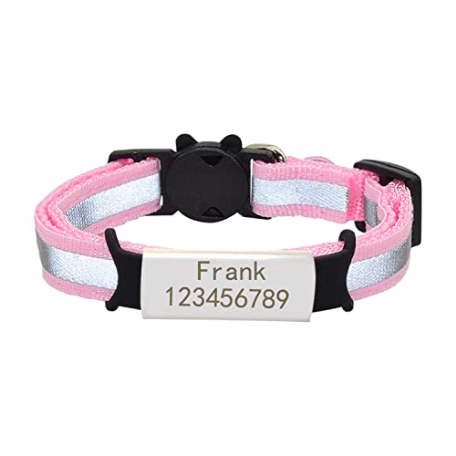 Benutzerdefiniertes Reflektierendes Typenschild Katzenhalsband Glocke Personalisiertes Sicherheitsnylon Graviertes ID-Namensschild Katzenhalsband Halskette Haustier Kätzchenhalsband,Rosa,S (20c von SARUEL