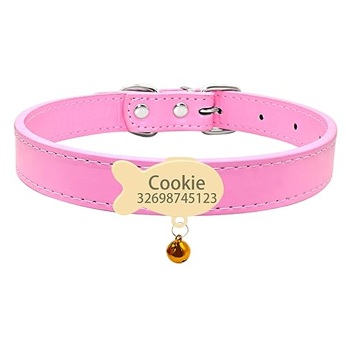 Namensschild Katzenhalsband Glocke Halskette Gürtel Personalisierte ID Namensschild Katzenhalsband Weiche Sicherheit Haustier Kätzchen Katzenhalsband,Gold-Rosa,XXS (16cm-21cm von SARUEL