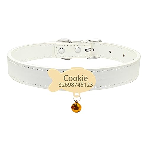 Namensschild Katzenhalsband Glocke Halskette Gürtel Personalisierte ID Namensschild Katzenhalsband Weiche Sicherheit Haustier Kätzchen Katzenhalsband,Gold-Weiß,XS (22 cm - 27 von SARUEL