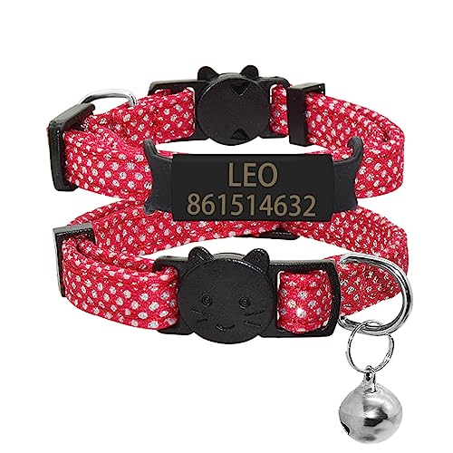 Personalisiertes Katzenhalsband Benutzerdefiniertes Typenschild Katzenhalsband Glocke Halskette Gravierter ID-Namensschild Einstellbares Anti-Lost-Haustier-Katzenhalsband,Schwarz Rot,S (17cm-28 von SARUEL