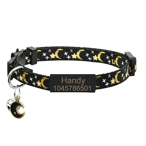 Personalisiertes Namens-Katzenhalsband Glocke Benutzerdefiniertes Namensschild Sicherheits-Abreiß-Katzenhalsband Verstellbare Niedliche Stern-Mond-Katzenhalsband-Halskette,Schwarz Schwarz,S (20 Personalisiertes Namens-Katzenhalsband Glocke Benutzerdefiniertes Namensschild Sicherheits-Abreiß-Katzenhalsband Verstellbare Niedliche Stern-Mond-Katzenhalsband-Halskette,Schwarz Schwarz,S (20 von SARUEL