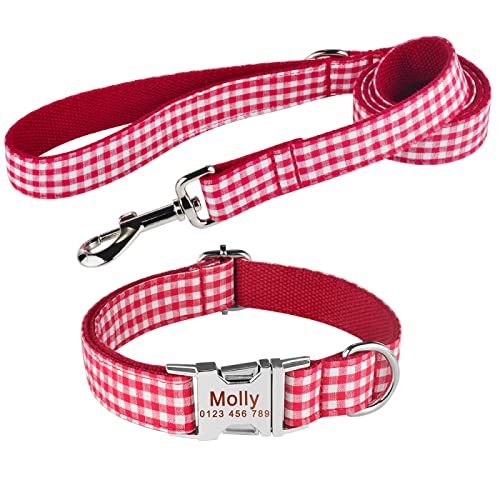 SARUEL Benutzerdefinierte Gravierte Name Halsband Klein Groß Personalisierte Hundehalsband Produkt Hundehalsbänder Nylon Plaid Junge Mädchen Unisex Hundehalsband,B,XS von SARUEL