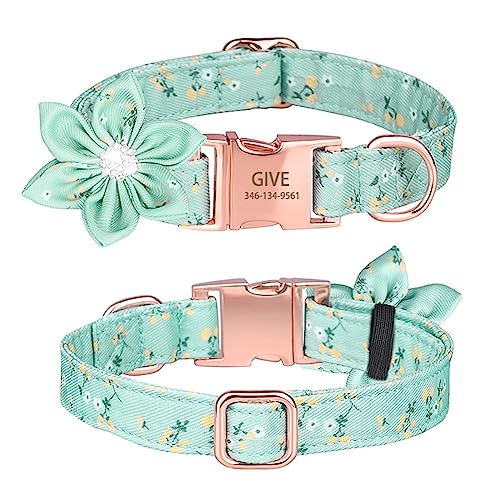 SARUEL Benutzerdefinierte Namensschild Hundehalsband Personalisierte Gravierte ID Name Hundehalsband Blume Haustier Hundehalsband Für Kleine Große Hunde,Hellblau,S (26 cm - 42 cm) von SARUEL