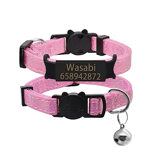 SARUEL Benutzerdefinierte Typenschild Katzenhalsband Glocke Personalisierte Gravierte ID Namensschild Katzenhalsband Haustier Kätzchen Katzenhalsband Halskette,Schwarz-Rosa,S (17cm-28cm) von SARUEL