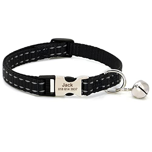 SARUEL Benutzerdefiniertes Katzenhalsband Reflektierendes Kätzchen-Welpen-Halsband Mit Glocke Personalisiertes Haustier-Katzenhalsband-Halskettenzubehör 19 cm Bis 30 cm,Schwarz,19 Bis 30cm SARUEL Benutzerdefiniertes Katzenhalsband Reflektierendes Kätzchen-Welpen-Halsband Mit Glocke Personalisiertes Haustier-Katzenhalsband-Halskettenzubehör 19 cm Bis 30 cm,Schwarz,19 Bis 30cm von SARUEL