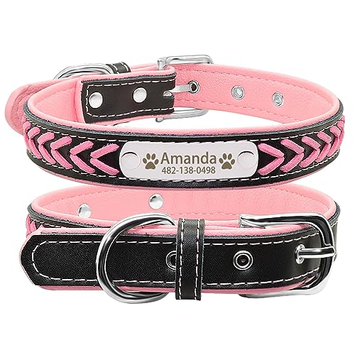 SARUEL Gepolstertes Haustier-Hundehalsband Personalisiertes Namens-Hundehalsband Benutzerdefinierte Gravierte Namensschild-Hundehalsbänder Für Kleine Mittelgroße Hunde,Rosa,XS von SARUEL