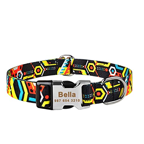 SARUEL Graviertes Regulierbares Nylon-Hundehalsband Fancy Graviertes Individuelles Hundehalsband Unisex Kleine Große Katze Haustier Hundehalsband,Gelb,M von SARUEL