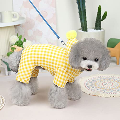 SARUEL Herbst Winter Plaid Hund Kleidung Farbe Pelz Ball Vierbeinigen Kleidung Reine Baumwolle Warme Teddy Chihuahua Haustier Kleidung Ropa De Perro,Gelb,L von SARUEL