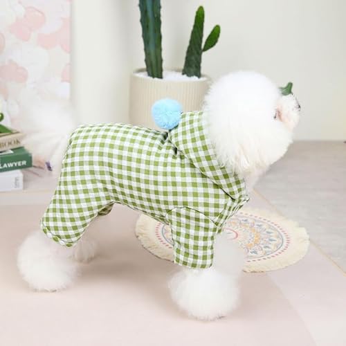 SARUEL Herbst Winter Plaid Hund Kleidung Farbe Pelz Ball Vierbeinigen Kleidung Reine Baumwolle Warme Teddy Chihuahua Haustier Kleidung Ropa De Perro,Grün,S von SARUEL