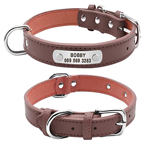 SARUEL Hundehalsband,Strapazierfähig,Gepolstert,Personalisierte Haustier-ID-Halsbänder,Angepasst Für Kleine,Mittelgroße,Große Hunde,Katzen,Rot,Schwarz,Braun,Braun,L von SARUEL