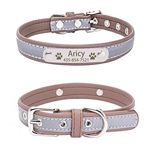 SARUEL Hundehalsband Personalisiertes Reflektierendes Hundehalsband Mit Graviertem ID-Tag-Namensschild Für Kleine,Mittelgroße Hunde,Welpen,Katzen,Pitbull,Kaffee,L von SARUEL