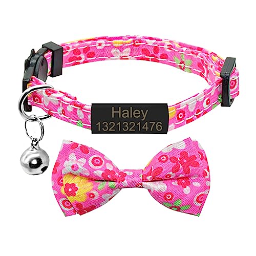 SARUEL Katzenhalsband Bell Personalisiertes Typenschild Breakaway Bowknot Katzenhalsband Halskette Benutzerdefinierte Gravierte ID Namensschild Katzenhalsband,Schwarz-Rosa,S (20cm-28cm) von SARUEL