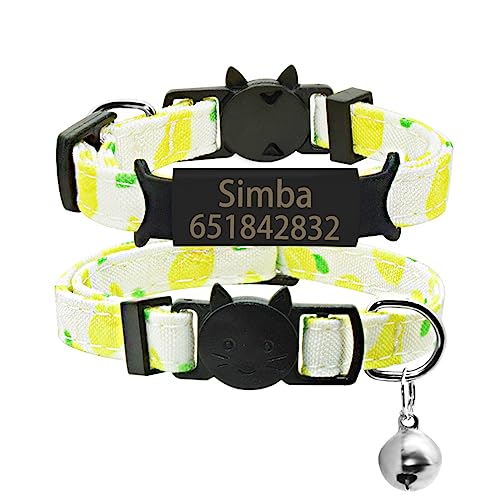 SARUEL Katzenhalsband Glocke Graviertes Typenschild Katzenhalsband Personalisiertes Namensschild Verstellbares Katzenhalsband Haustierhalskette,Schwarz-Zitrone,S (17cm-28cm) von SARUEL