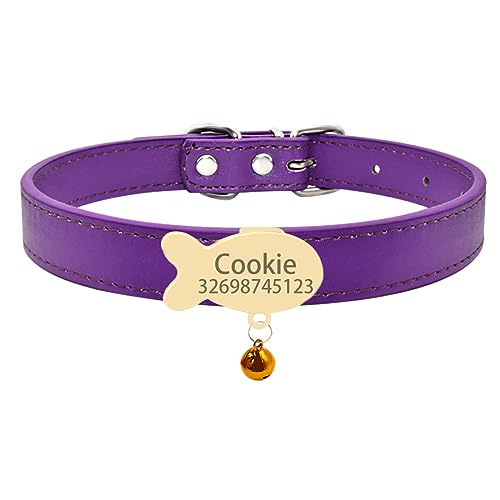 SARUEL Katzenhalsband Glocke Namensschild Katzenhalsband Personalisierte ID Namensschild Katzenhalsband Haustier Kätzchen Katzenhalsband Halskette,Gold-Lila,XS (22 cm - 27 cm) von SARUEL