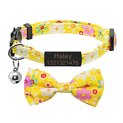 SARUEL Katzenhalsband Glocke Personalisiertes Typenschild Bowtie Katzenhalsband Halskette Benutzerdefinierte Gravierte ID Namensschild Katzenhalsband,Schwarz Gelb,S (20cm-28cm) von SARUEL