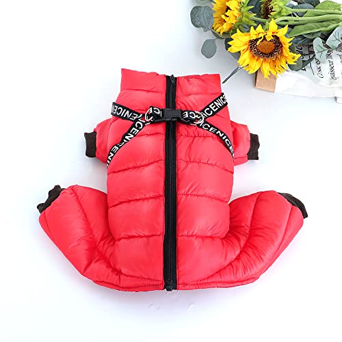 SARUEL Kleines Haustier Hundemantel Jacke Mit Geschirr Winter Warme Hundekleidung Für Bulldogge Chihuahua Outfits wasserdichte Hundebekleidung Jacken,Rot,22 von SARUEL