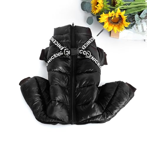 SARUEL Kleines Haustier Hundemantel Jacke Mit Geschirr Winter Warme Hundekleidung Für Bulldogge Chihuahua Outfits wasserdichte Hundebekleidung Jacken,Schwarz,10 von SARUEL