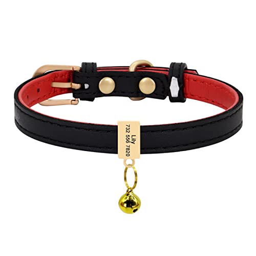 SARUEL Niedliches Hundehalsband Für Hunde Und Katzen,Personalisiertes Haustier-ID-Halsband,Anti-verlorenes Fischgräten-Tag,Namensschild,Gravur Mit Glocke,Geschenk Für Kleine Hunde,Schwarz,25 Bis von SARUEL