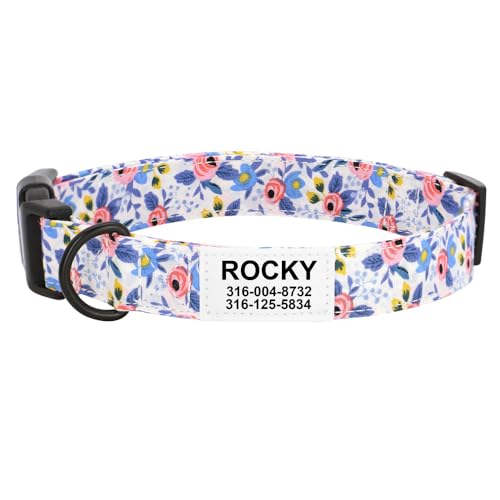 SARUEL Nylon-Hundehalsband Mit Modischem Blumenmuster Für Hunde,Welpenhalsbänder,Personalisierte ID-Namensschild-Halskette,Chihuahua,Blau,M SARUEL Nylon-Hundehalsband Mit Modischem Blumenmuster Für Hunde,Welpenhalsbänder,Personalisierte ID-Namensschild-Halskette,Chihuahua,Blau,M von SARUEL