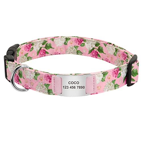 SARUEL Nylon-Hundehalsband Personalisiertes Hundehalsband Mit ID-Tag Blumendruck-Hundehalsbänder Individuell Graviertes Typenschild Heimtierbedarf,Rosa,S SARUEL Nylon-Hundehalsband Personalisiertes Hundehalsband Mit ID-Tag Blumendruck-Hundehalsbänder Individuell Graviertes Typenschild Heimtierbedarf,Rosa,S von SARUEL