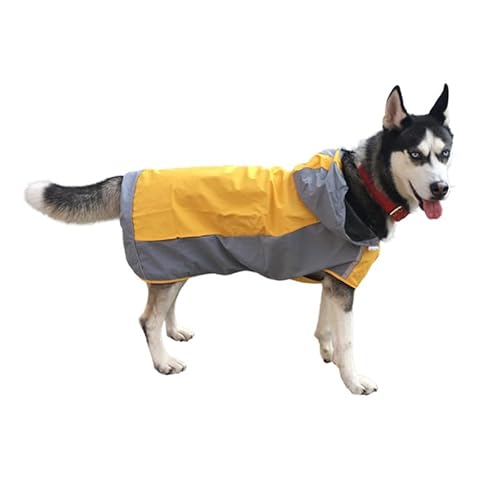 SARUEL Outdoor-Regenmantel Für Große Hunde,Kleidung Für Große Hunde,Wasserdichter Haustiermantel,Regenjacke,Reflektierend,Mittelgroßer Hundeponcho,Atmungsaktives Netz,Gelb,5XL von SARUEL