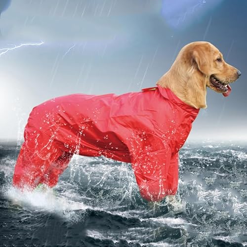 SARUEL Outdoor-Regenmantel Für Große Hunde,Wasserdicht,Kleidung Für Große Hunde,All-Inclusive-Regenjacke,Reflektierend,Mittelgroßer Poncho Für Große Hunde,Rot,XXXL von SARUEL