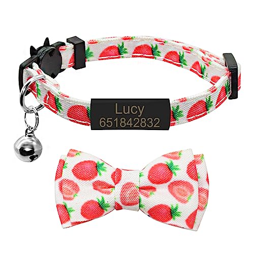 SARUEL Personalisierte Fliege Katzenhalsband Mit Namen Benutzerdefinierte ID Namensschild Süße Frucht Bowknot Katzenhalsband Glocke Gravur Namensschild Katzenhalskette,Schwarz-Erdbeere,S (20cm-28cm) SARUEL Personalisierte Fliege Katzenhalsband Mit Namen Benutzerdefinierte ID Namensschild Süße Frucht Bowknot Katzenhalsband Glocke Gravur Namensschild Katzenhalskette,Schwarz-Erdbeere,S (20cm-28cm) von SARUEL