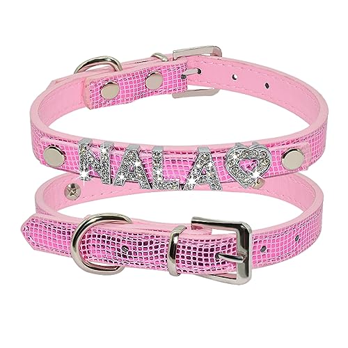 SARUEL Personalisierte Name Haustier Hundehalsband Benutzerdefinierte Katze Hundehalsbänder Teddy Yorkshire Welpen Hundehalsband,Schlangenhaut-Pink,L von SARUEL