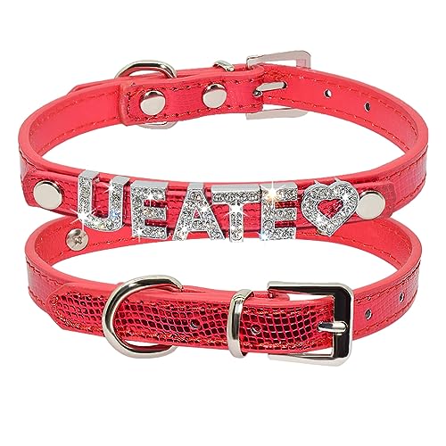 SARUEL Personalisierte Name Haustier Hundehalsband Benutzerdefinierte Katze Hundehalsbänder Teddy Yorkshire Welpen Hundehalsband,Schlangenhaut-Rot,S von SARUEL