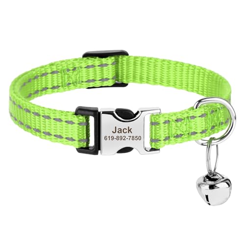 SARUEL Personalisiertes Haustierhalsband Mit Glöckchen,Kleine Hunde,Katzen,Welpen,Kätzchen,Halskette,Namensschild,18-28cm,Grün von SARUEL