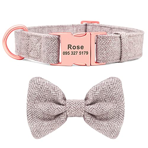 SARUEL Personalisiertes Hundehalsband,Blume,Bowknot,Haustierhalsbänder,Weiche Fliege,Chihuahua-Halskette,Individueller ID-Name Für Kleine,Mittelgroße Hunde,rot 3,S von SARUEL