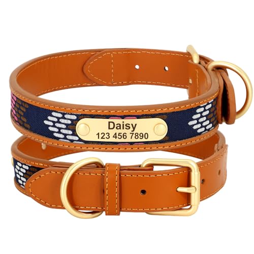 SARUEL Personalisiertes Hundehalsband,Handgefertigte Leder-Hundekatzen-Halskette Für Kleine,Mittelgroße Und Große Hundehalsbänder,Heimtierbedarf,Braun,XL von SARUEL